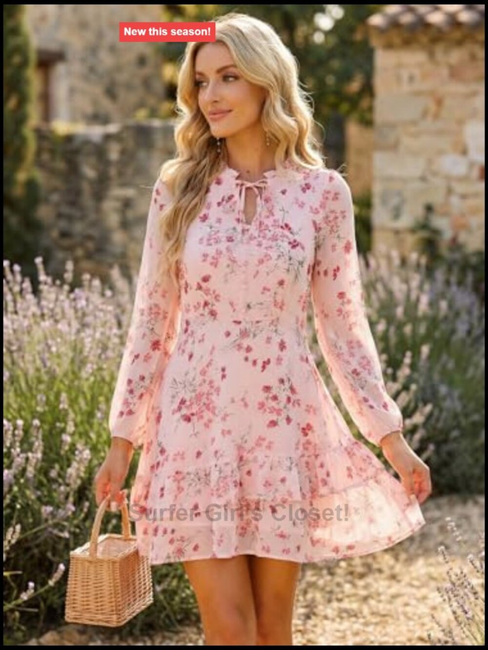 Allegra K Floral Chiffon Tiered Mini Dress V-Neck Puff Sleeve Ruffle Hem - Picture 3 of 7